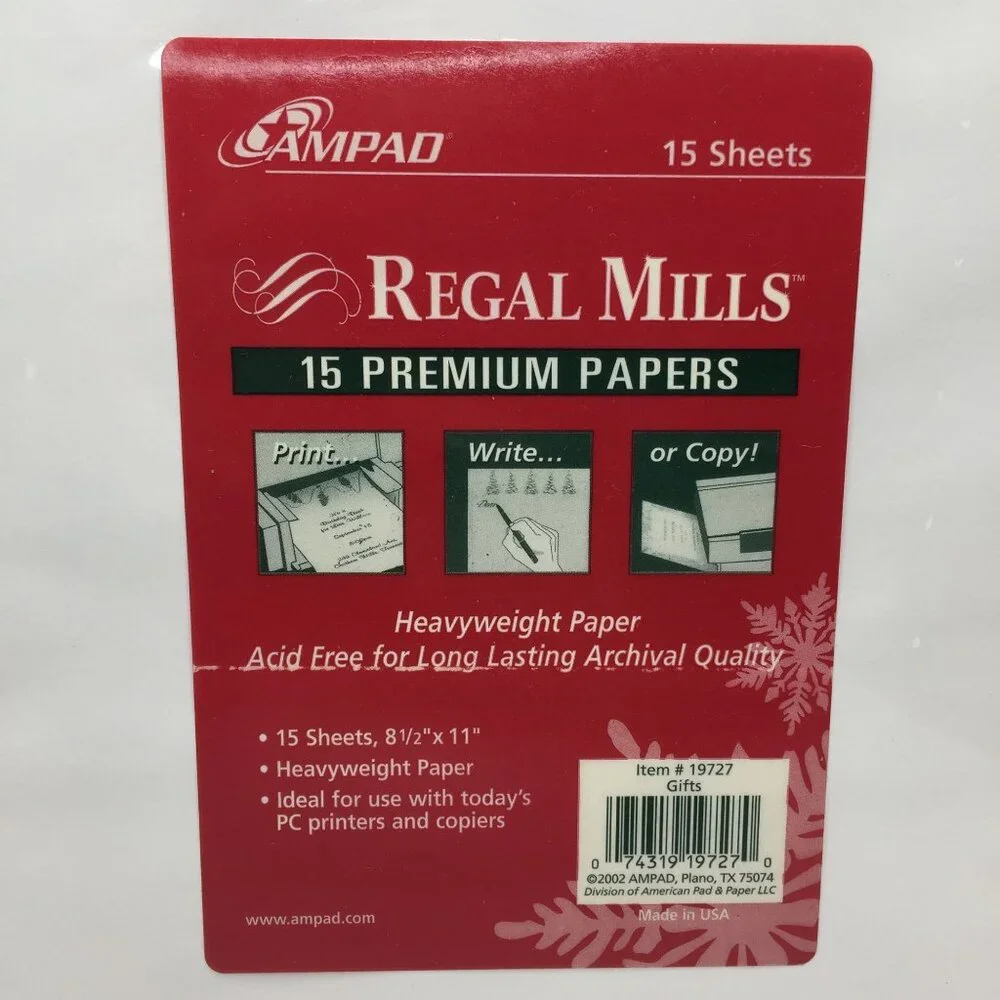 2 Pack Ampad Regal Mills 15 Sheets Premium Heavyweight Paper Christmas Holiday
